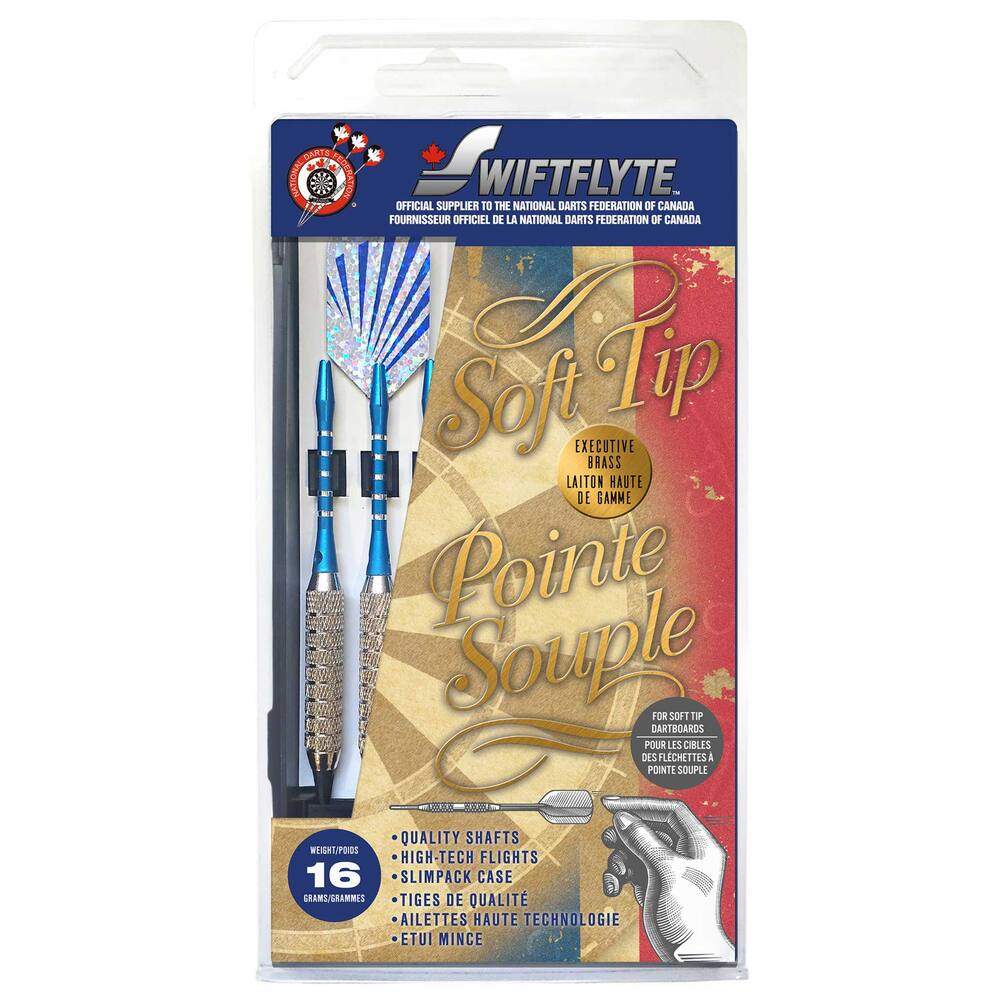 Swiftflyte NFDC Soft Tip Executive Silver Brass Darts Set w/ Aluminum Shaft & Case, 3-pk