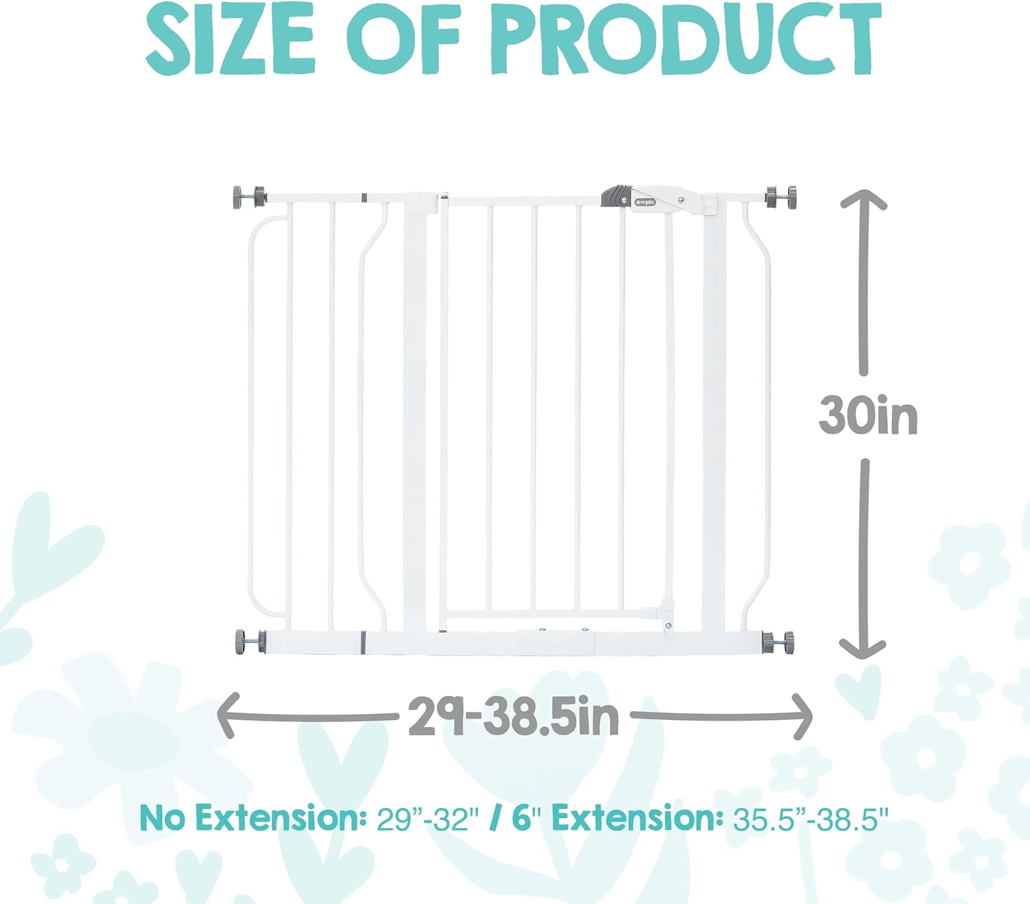 Regalo Safety 29-38.5 Baby Gate for Doorways & Bottom of Stairs, Pressure Mounted Baby Gate with Door for Babies, Toddlers & Pets, Tested & Safe for 30 Years, American Designed, American Owned, White