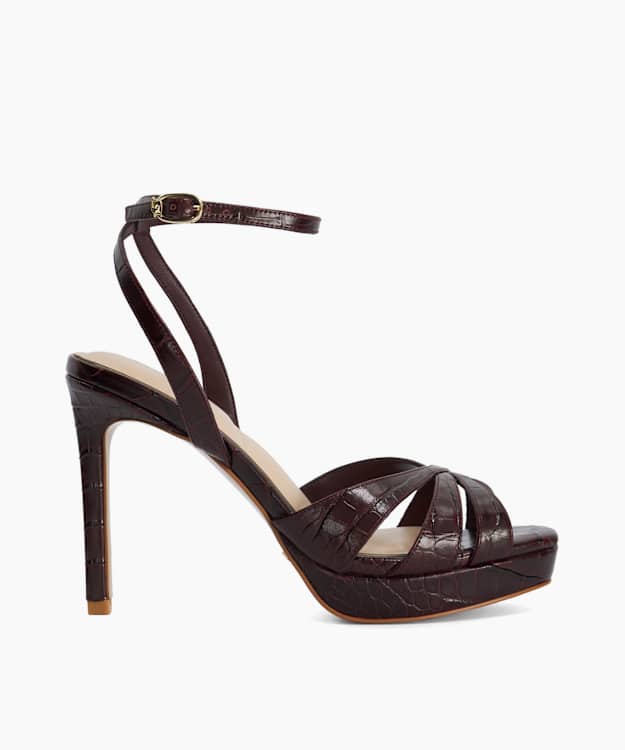 Mayva Burgundy - Croc-Effect Leather Heeled Mules