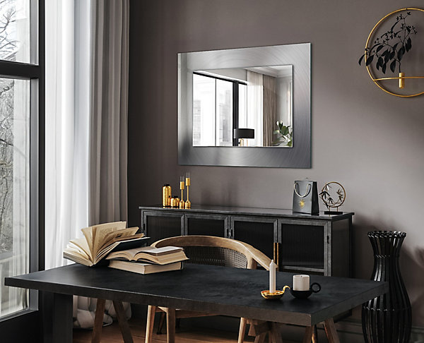 Miroir Avec Cadre En Verre Tulup 80x60 cm Surface Métallique Ronde Miroir Design Entrée