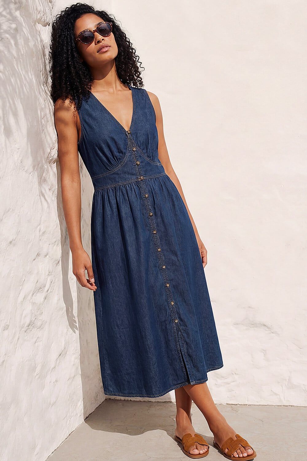 Roman Cotton Button Detail Midi Dress