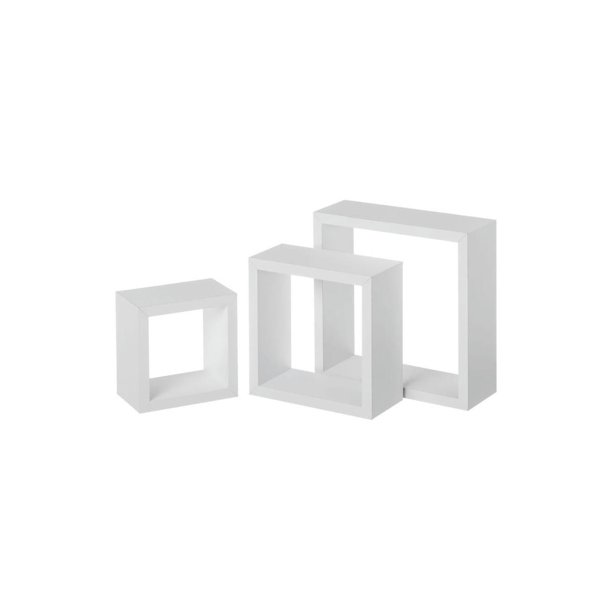 - Set de 3 étagères murales en bois MDF blanc - 25x25x9cm