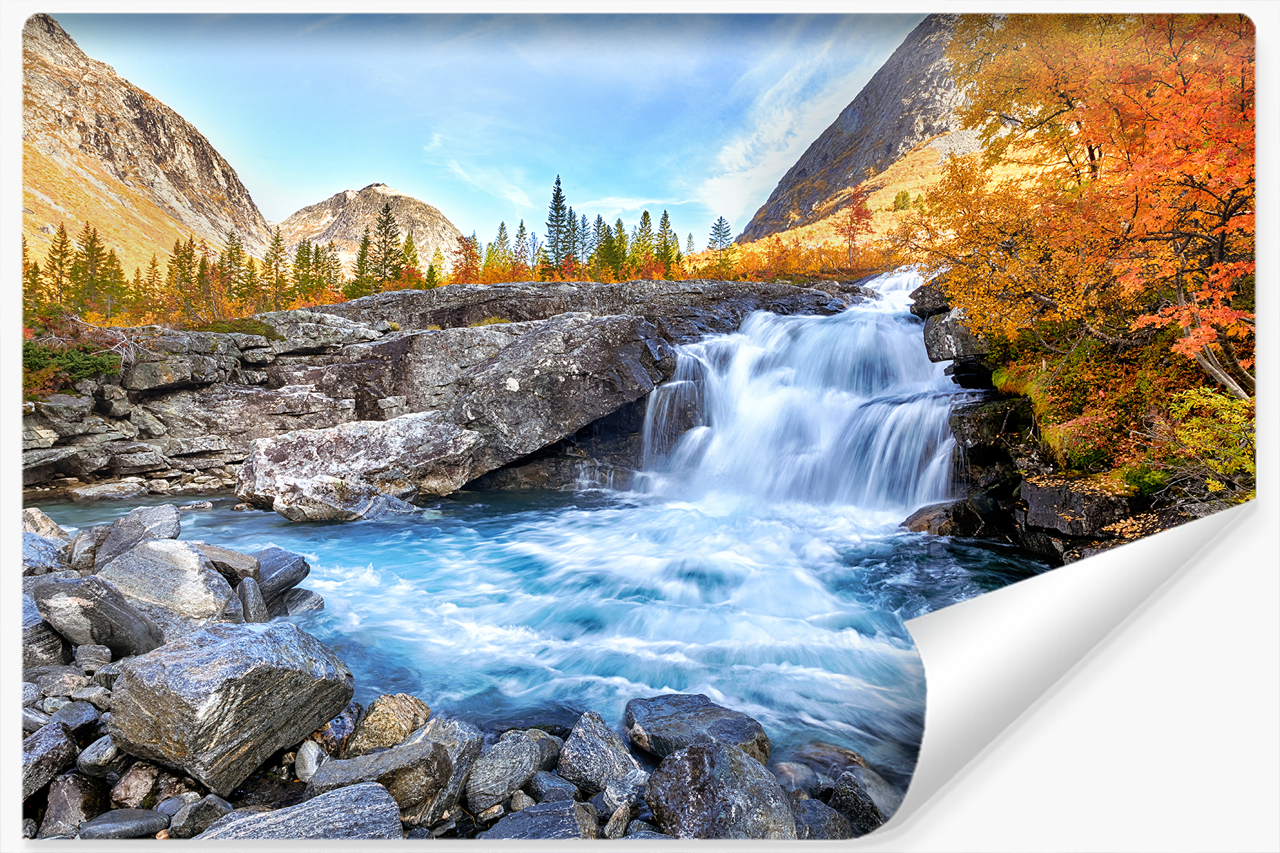 Fototapeta Pejzaż 3D WODOSPAD Jesienny Las 90x60cm