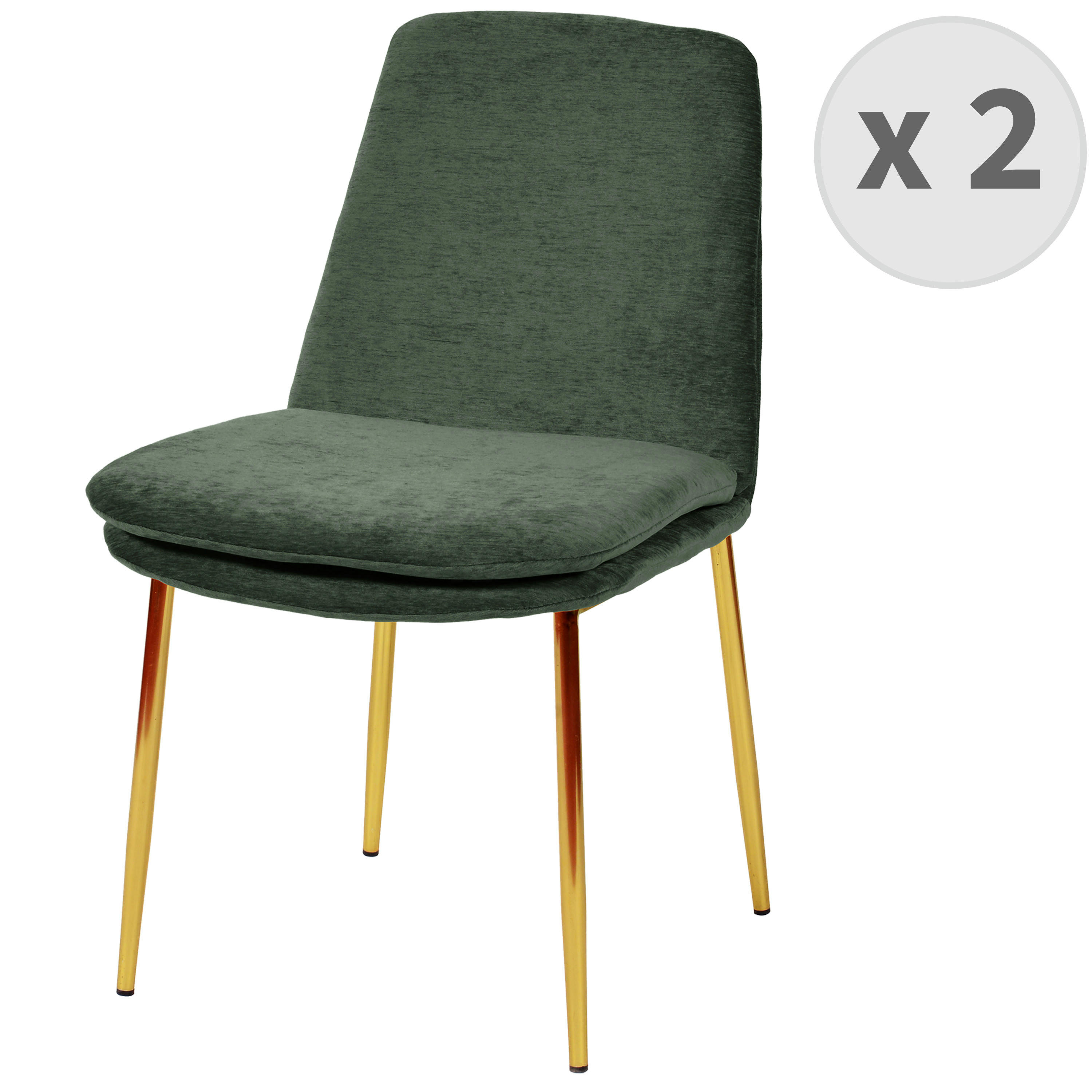 NOLAN - Chaise en tissu chenillé Sauge et métal doré finition brossé (x2)