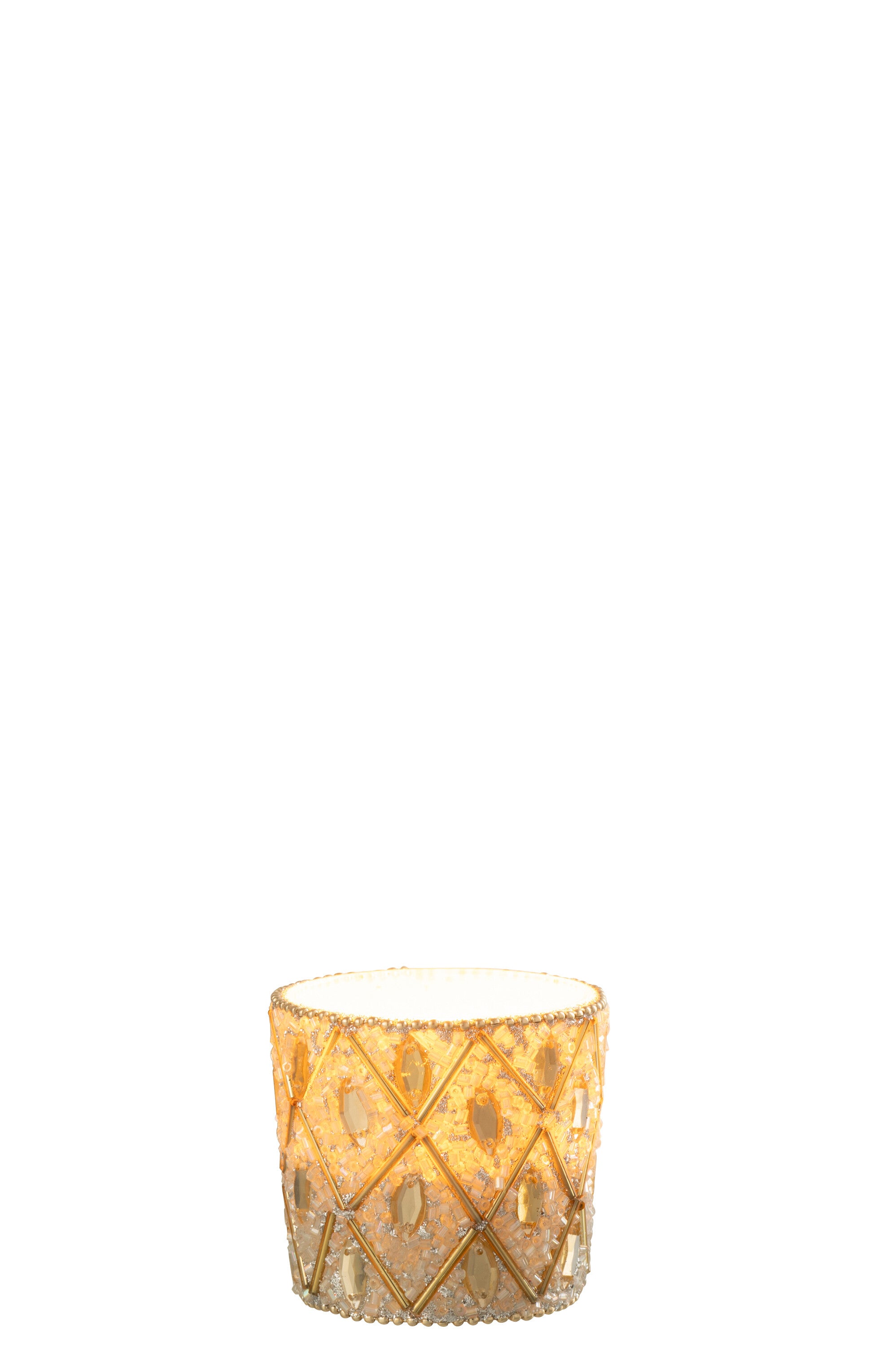 J-Line theelichthouder - glas/kralen - wit/goud - small