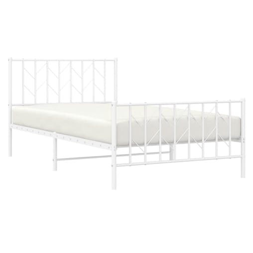 NNEVL Metal Bed Frame with Headboard and Footboard&nbsp;White 107x203 cm