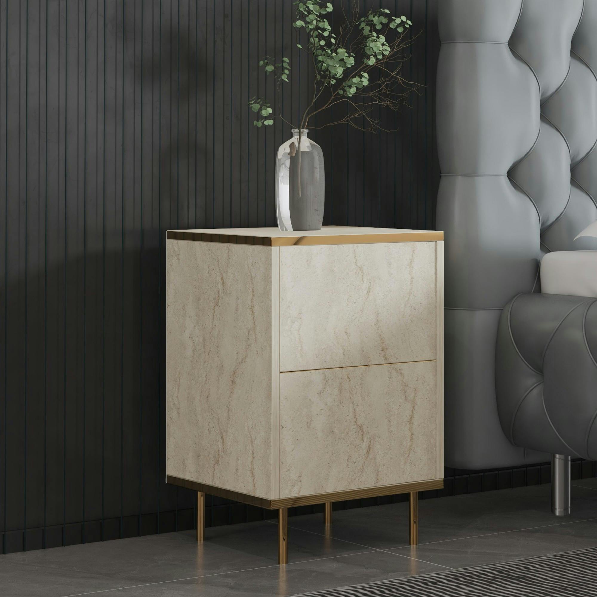 Table de nuit moderne chic effet travertin, 1 porte BYRON