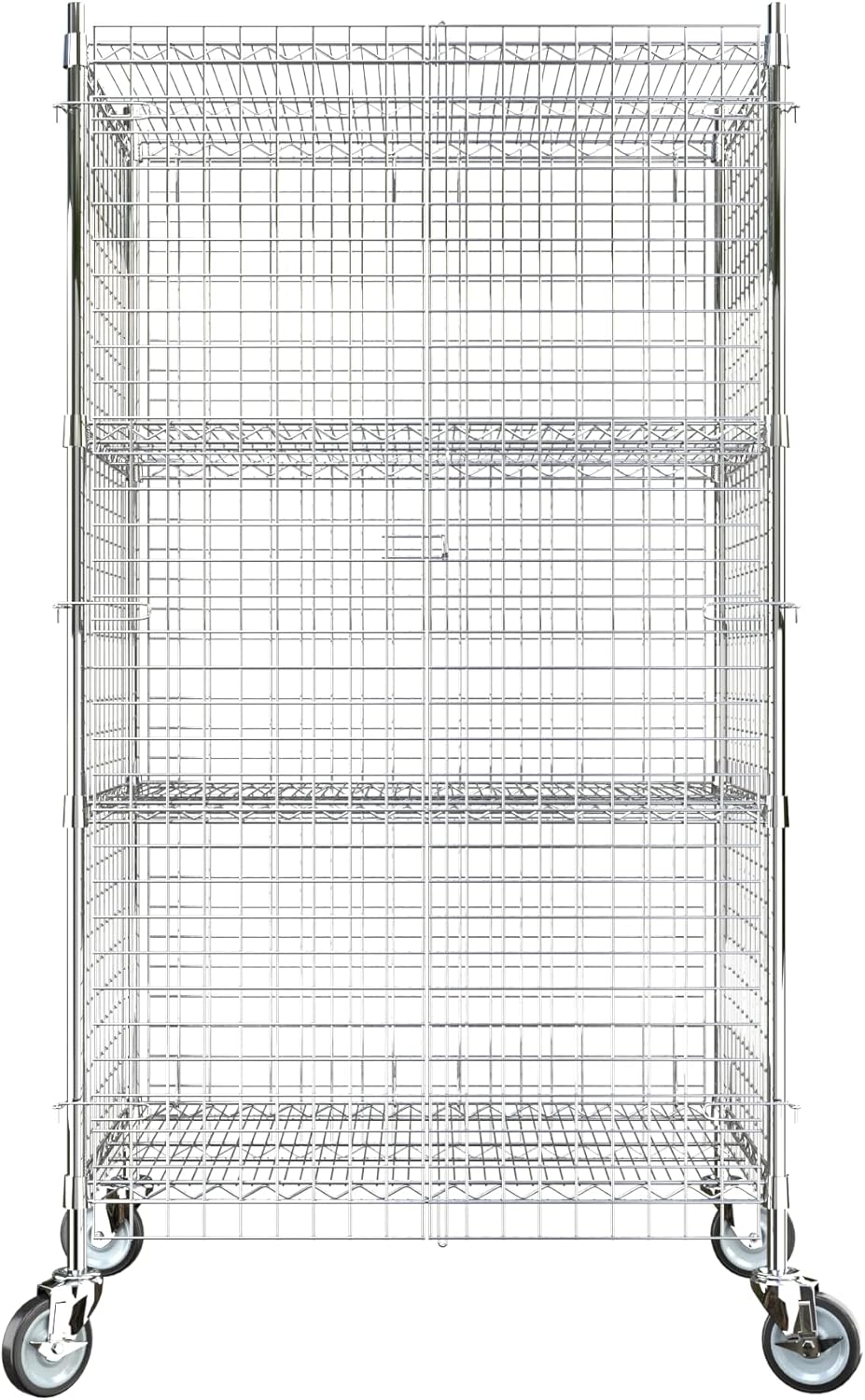 Commercial Grade NSF Listed Metal Wire Mesh Storage Chrome Mobile Security Cage Kit, 24 x 36 x 70, Perfect for Warehouse, Grocery Store, Restaurant, Dishroom