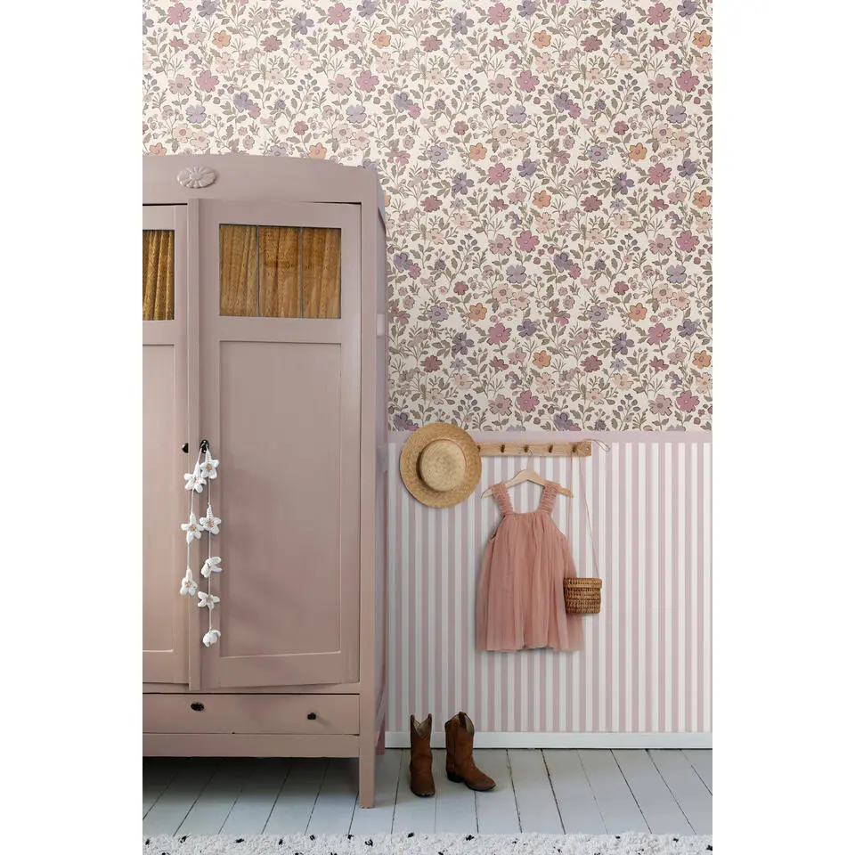 ESTAhome behang bloemetjes paars, roze en wit - 53 cm x 10.05 m