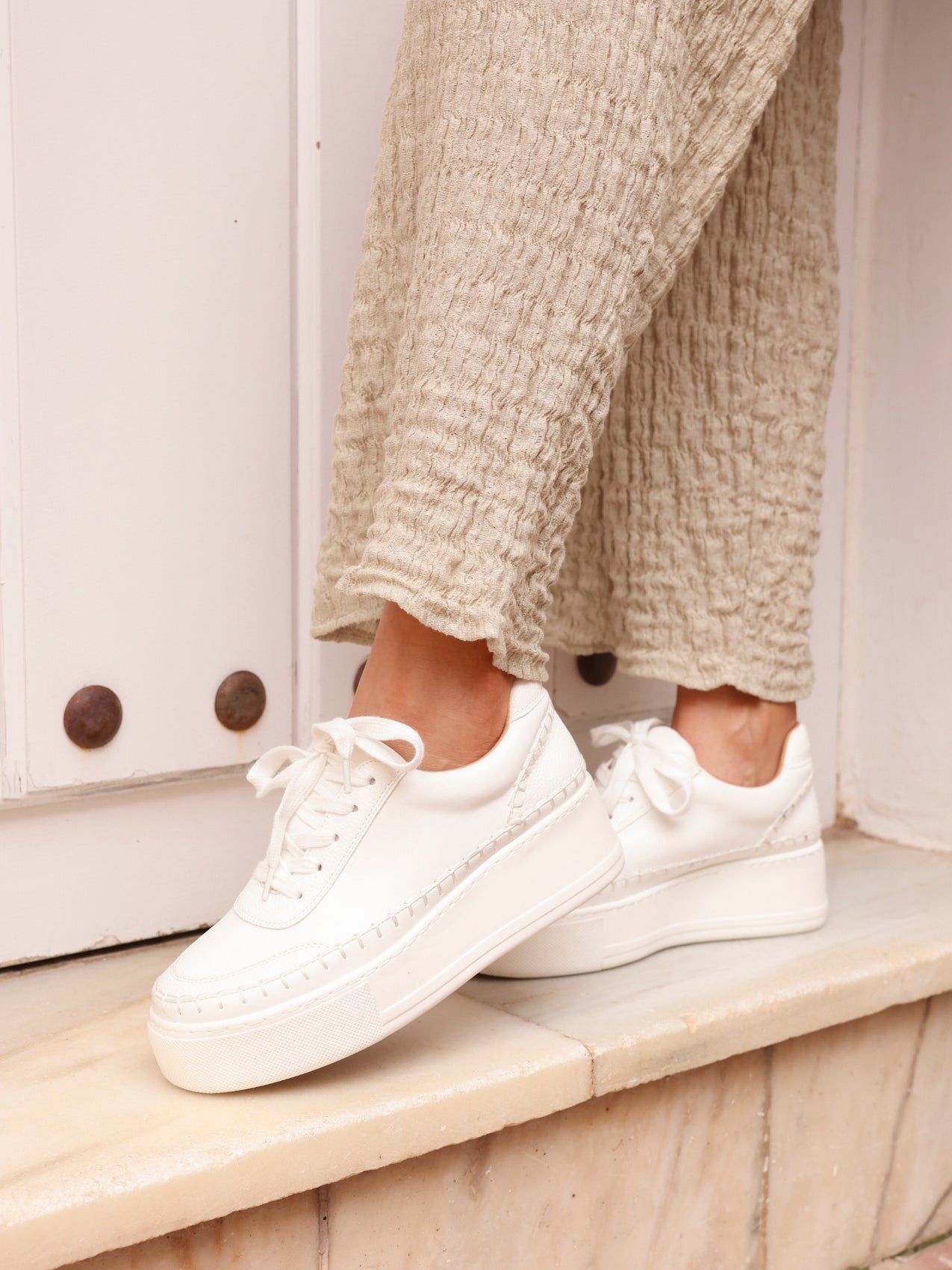 Linzi Harlem White Faux Leather Platform Trainer
