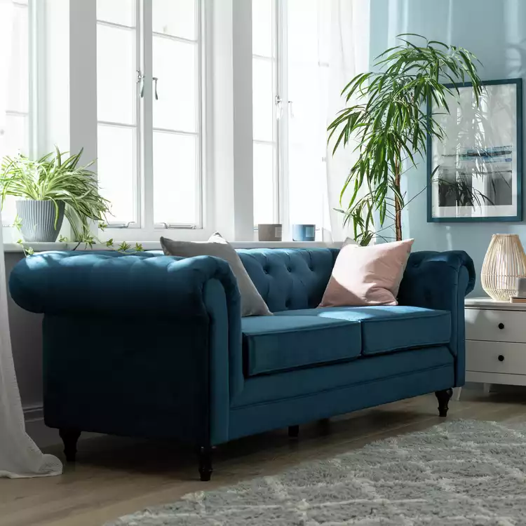 Habitat Chesterfield Velvet 3 Seater Sofa - Blue