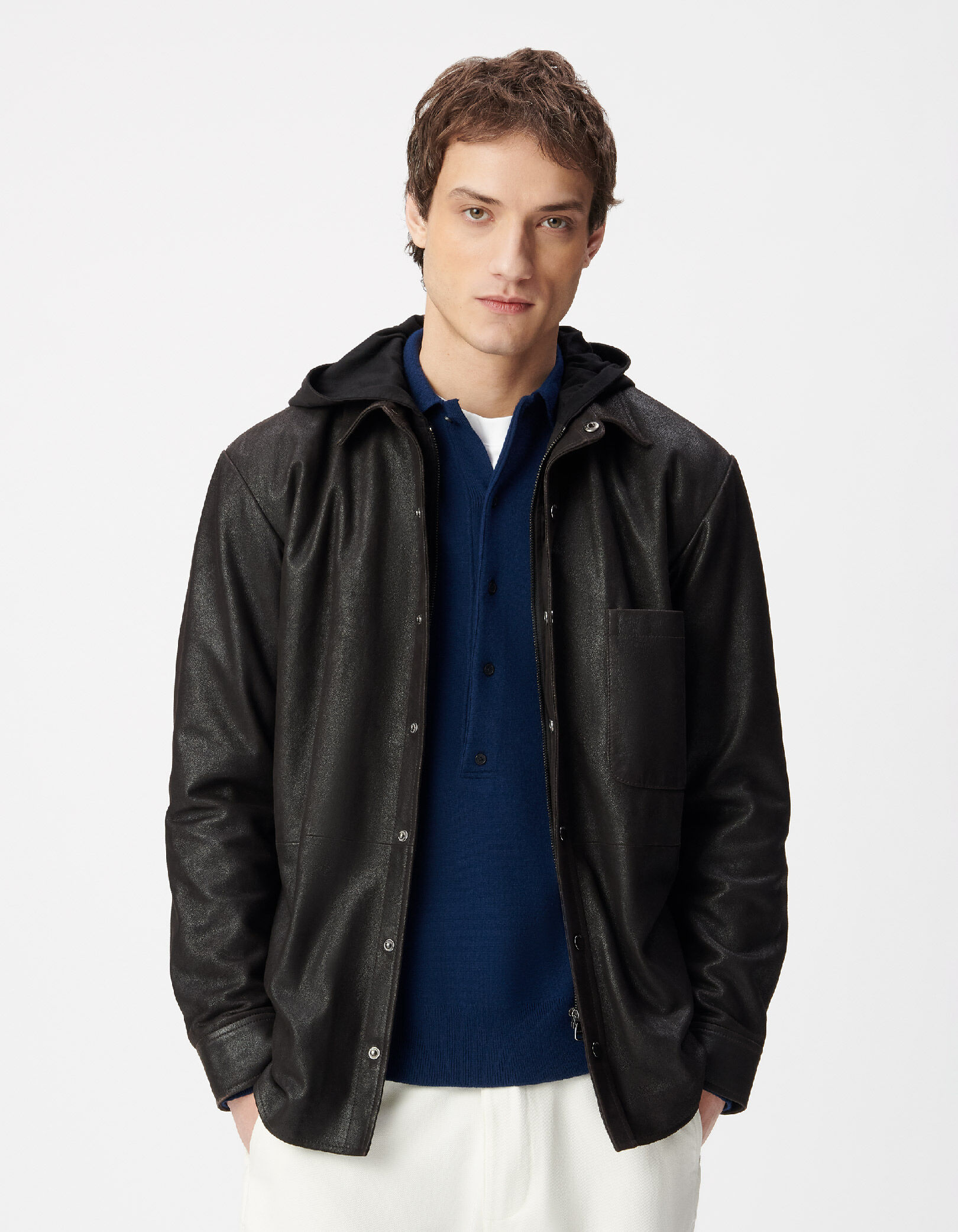Surchemise marron cuir capuche amovible Homme