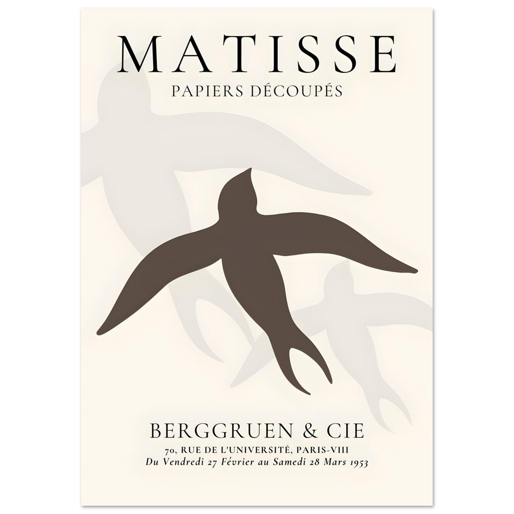 Artfulprints Poster Matisse - Birds silhouettes  - A4 21x29.7 cm - Bruin