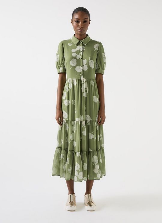 Rumi Watercress & Birch Floral Relaxed Tiered Dress