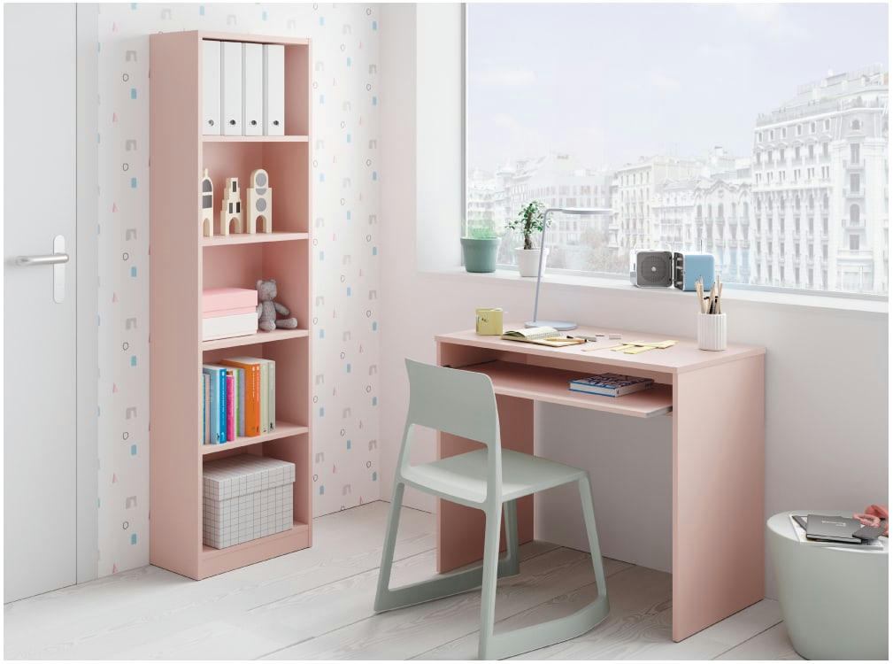 GABY - Bureau rose avec tablette extractible L90cm x H79cm