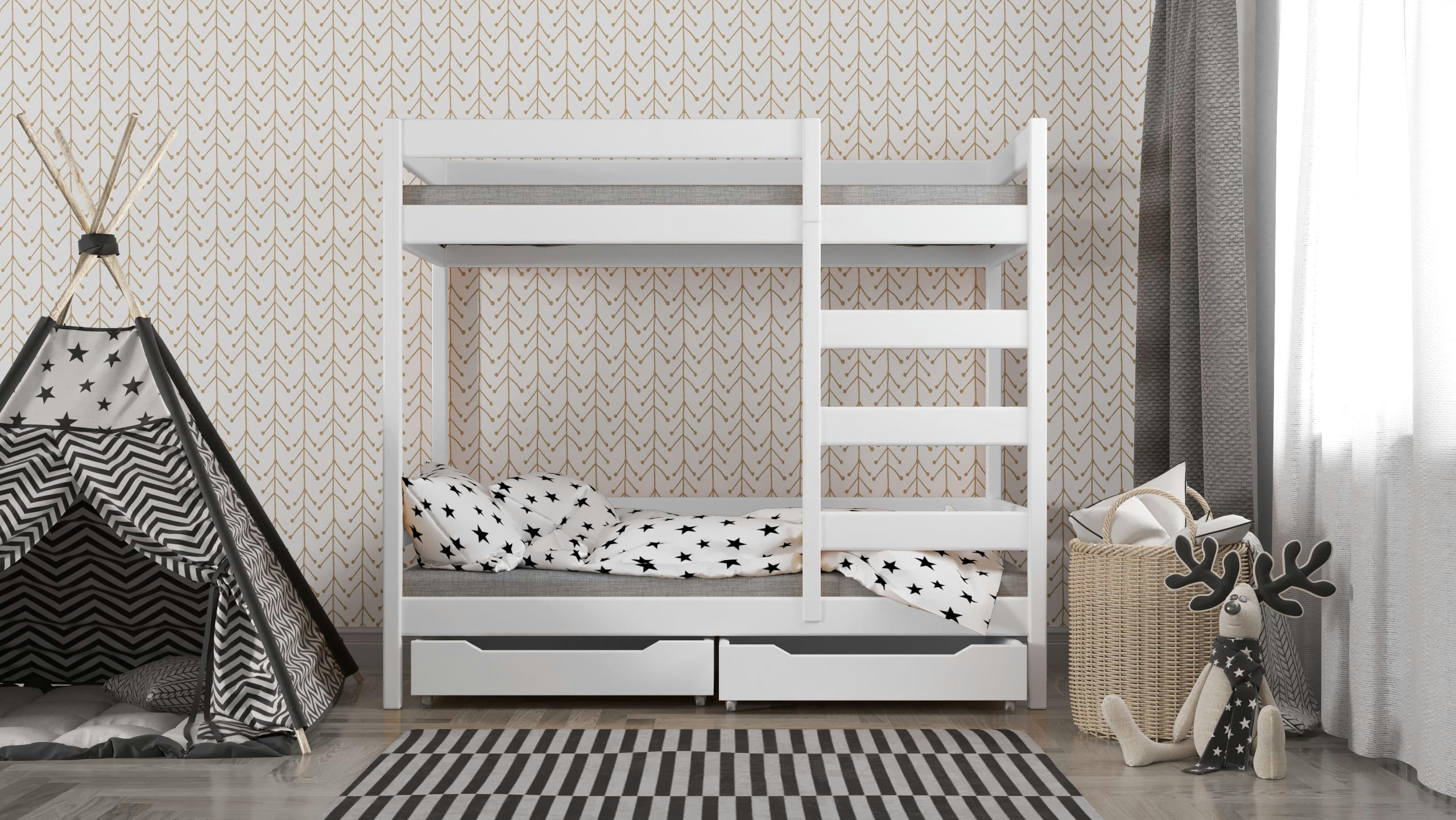 - Lit superposé en pin massif 180x80 blanc