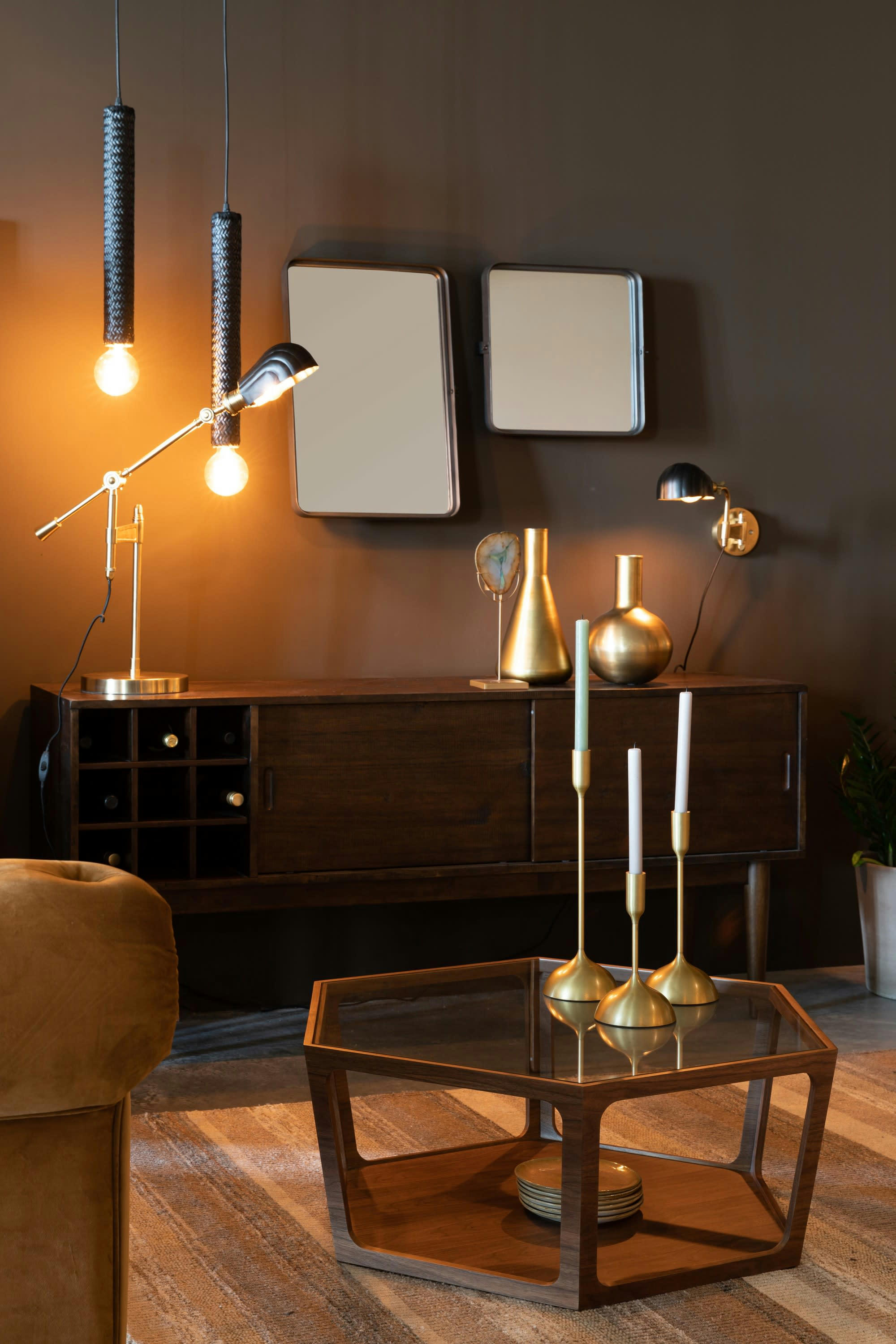 SITA - Table basse en verre et bois marron