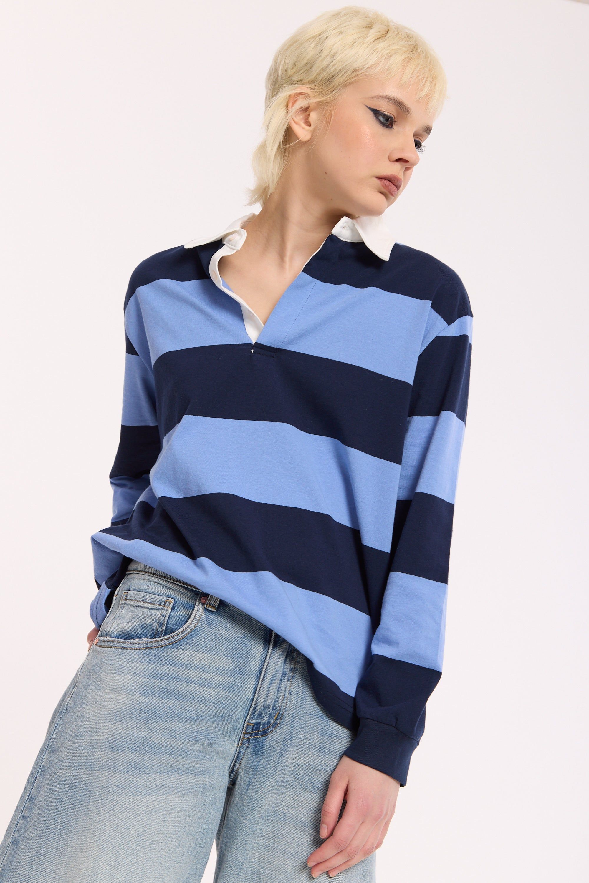 House of Holland Blue Stripe Rugby Style Cotton Top