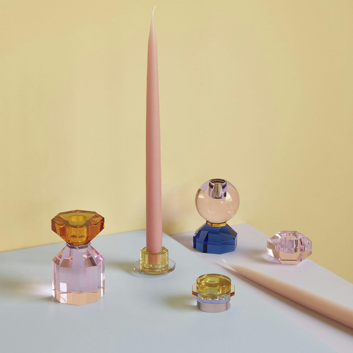 KIOSK - Bougeoir en verre violet et ambre (x2)