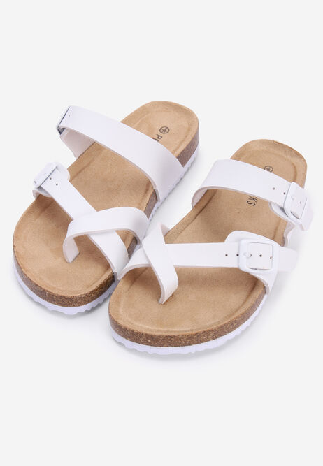 Womens White Toe Strap Footbed Sandals