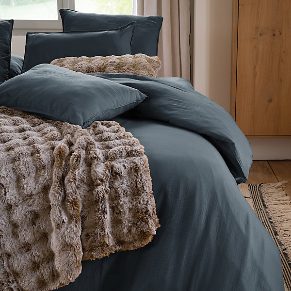 Drap housse MILOS mousseline de coton 160x200 cm bonnet 30 cm uni noir granit