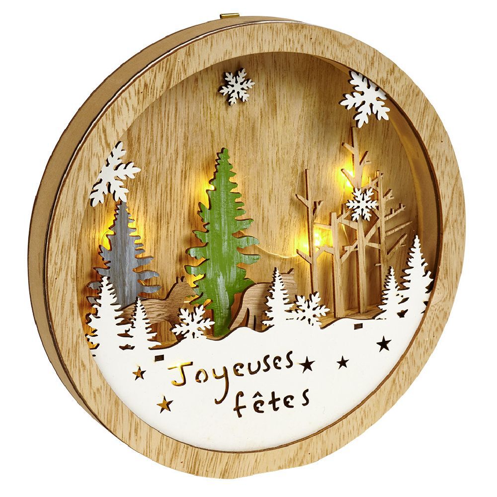 Décor de No&euml;l lumineux en bois à poser H25cm