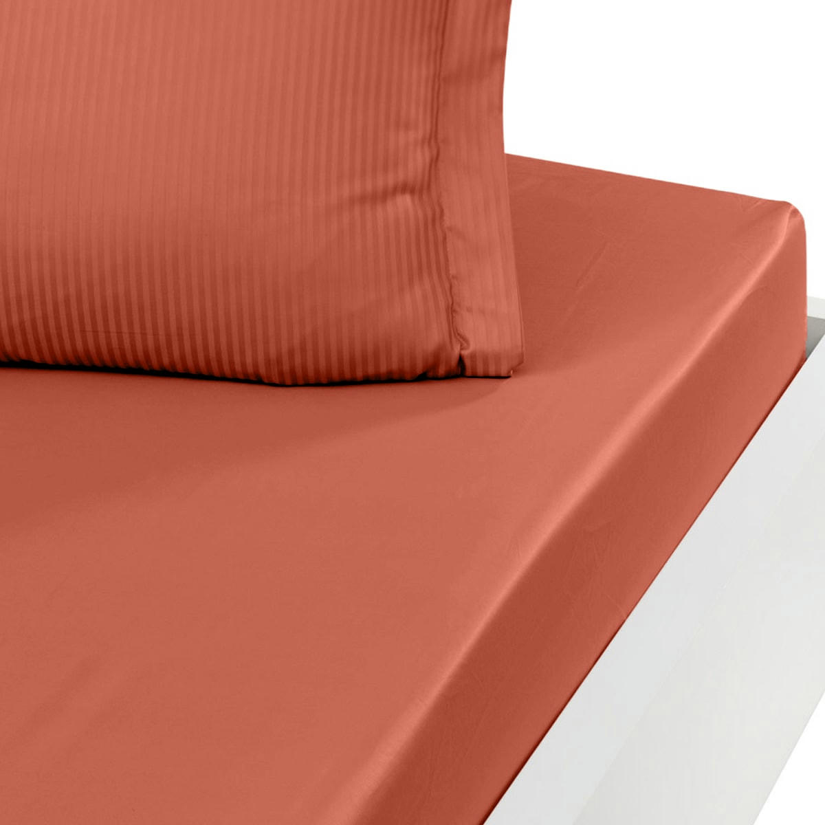VERSAILLES - Drap housse uni en satin de coton Terracota 140x200 cm
