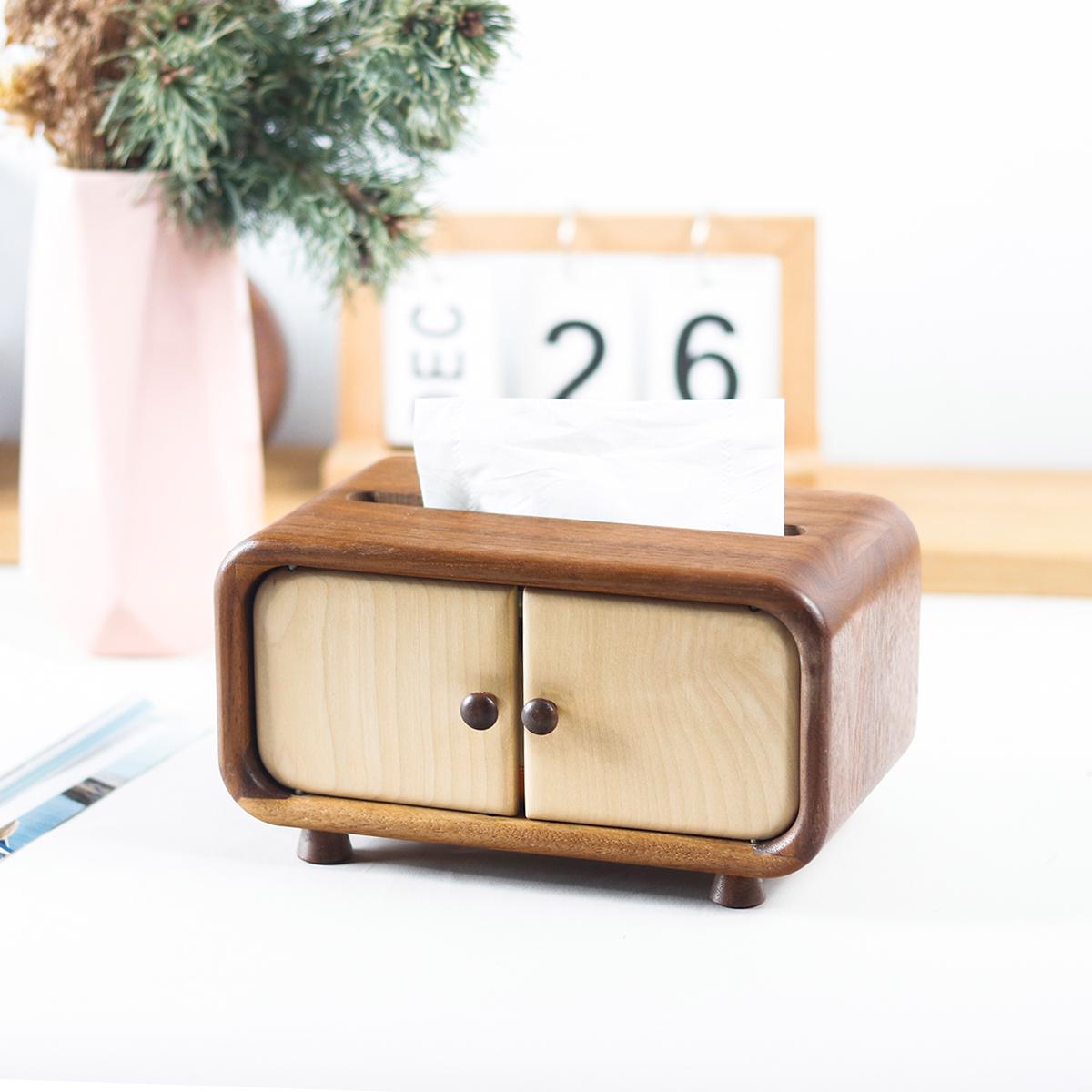 Mini Wooden Tissue Box, Handmade Creative Cabinet-design Tissue Box Cover for Small Packs, Housewarming gift, Japandi Wooden Home Decor