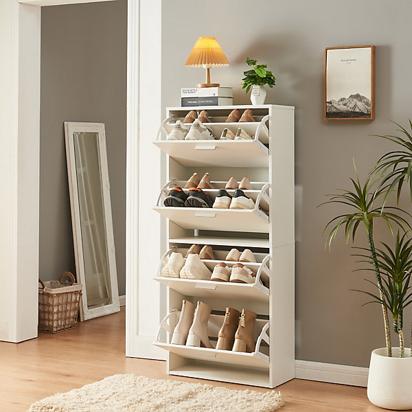 Meuble à chaussures Sykkylven à 4 abattants blanc en.casa