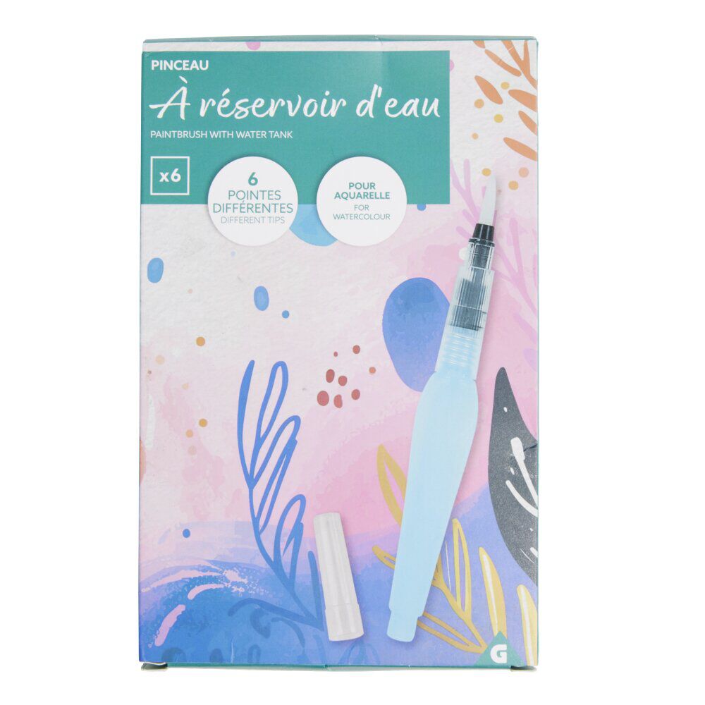 Pinceaux à réservoir d'eau pour aquarelle L20cm 6 pièces