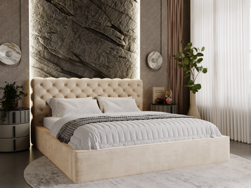 Łóżko chesterfield APOLLO 140x200 beżowe z pojemnikiem