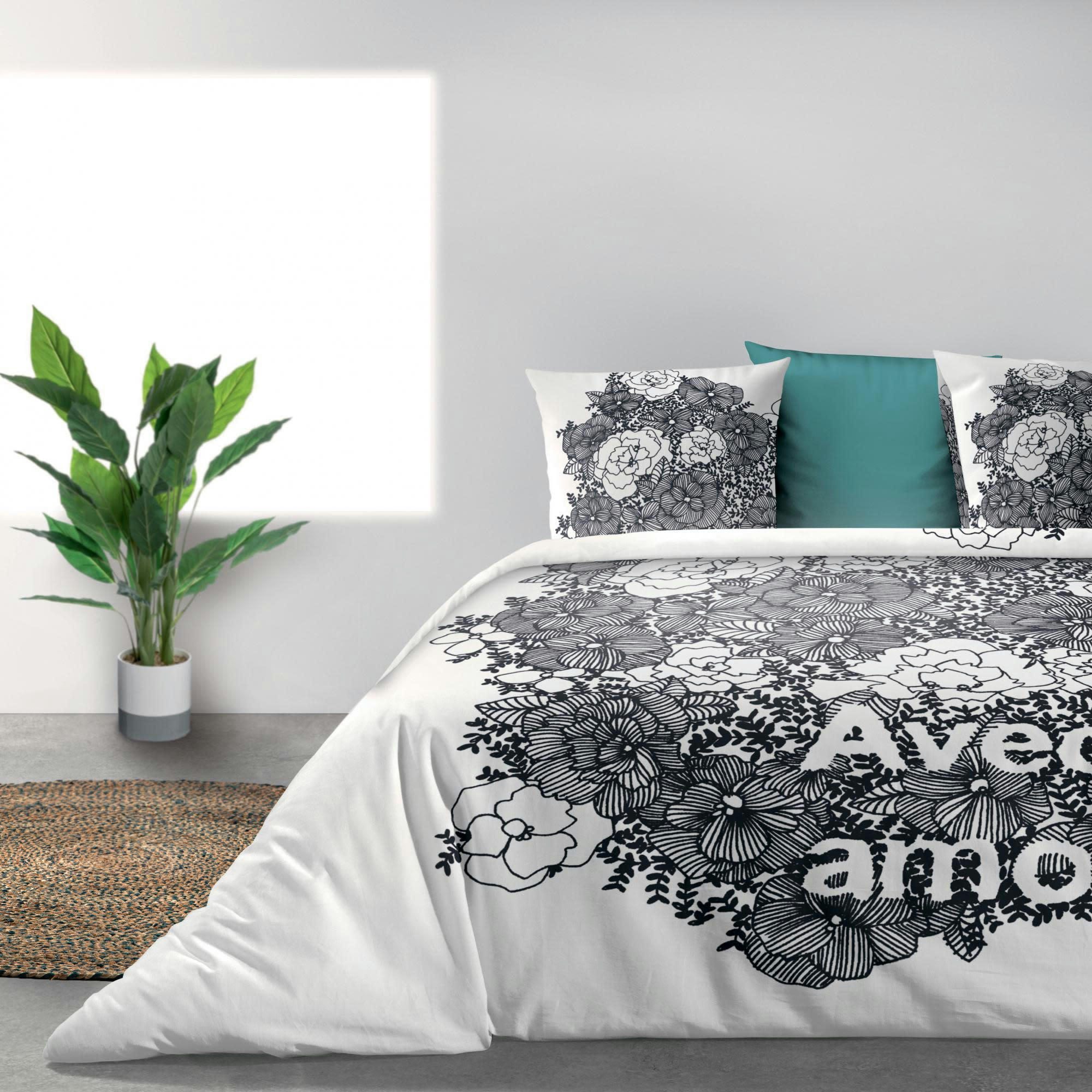 BIO - Parure de lit  2 personnes Avec amour avec housse de couette et taies