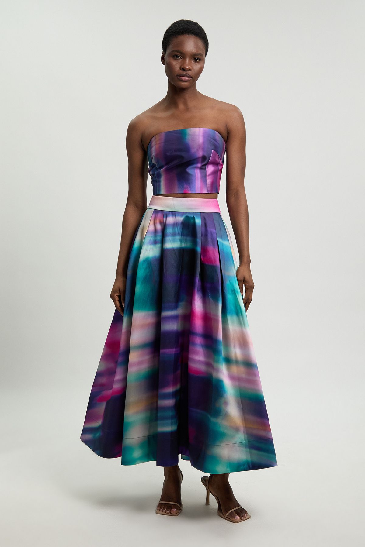 KarenMillen Jacquard Twill Blur Print Woven Bandeau Top
