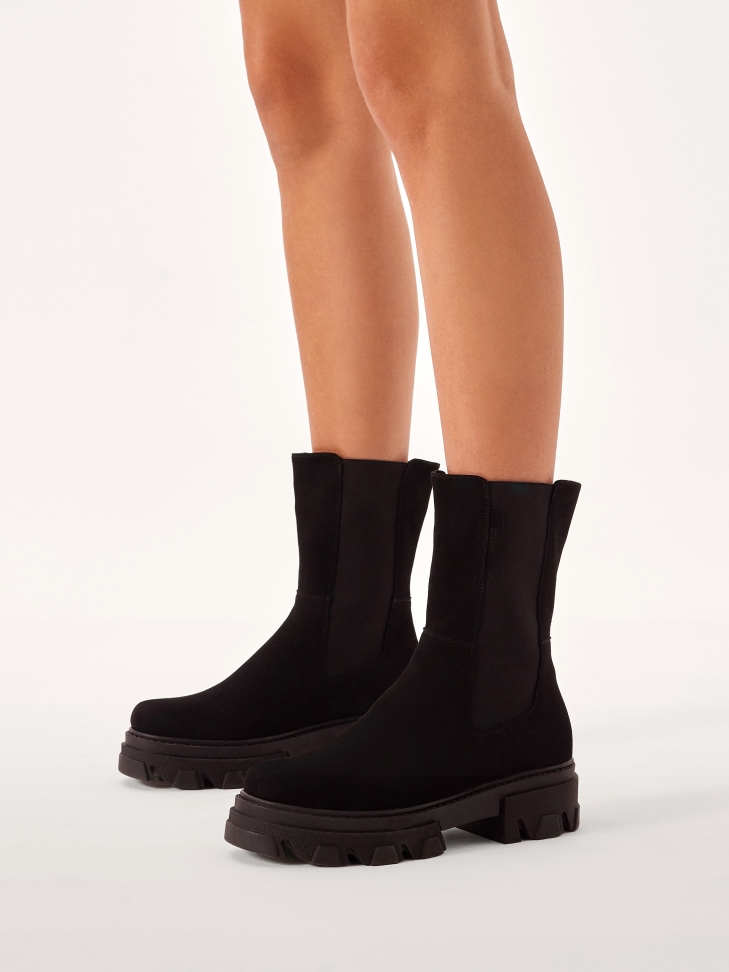 Suede slip-on boots with thick sole