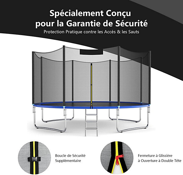 Filet de Sécurité Extérieur pour Trampolines D.305CM,6 Poteaux,Double Fermeture éclair,Boucle de Verrouillage(Poteau non inclus)