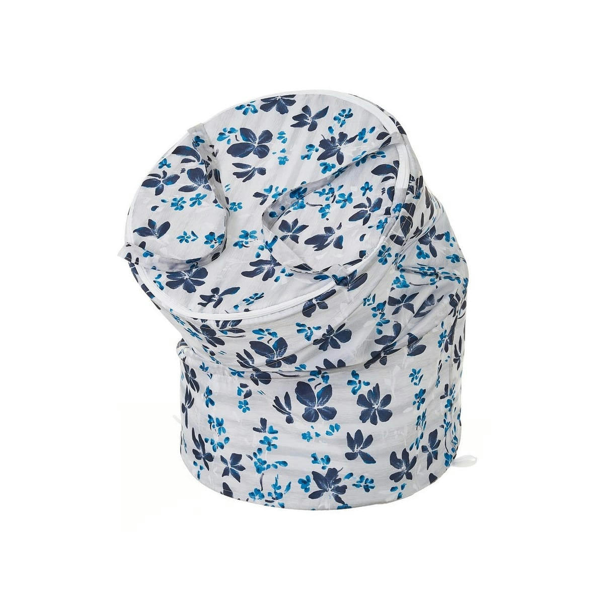 FLORAL - Panier à linge en polyester blanc et bleu floral 40x40x55cm