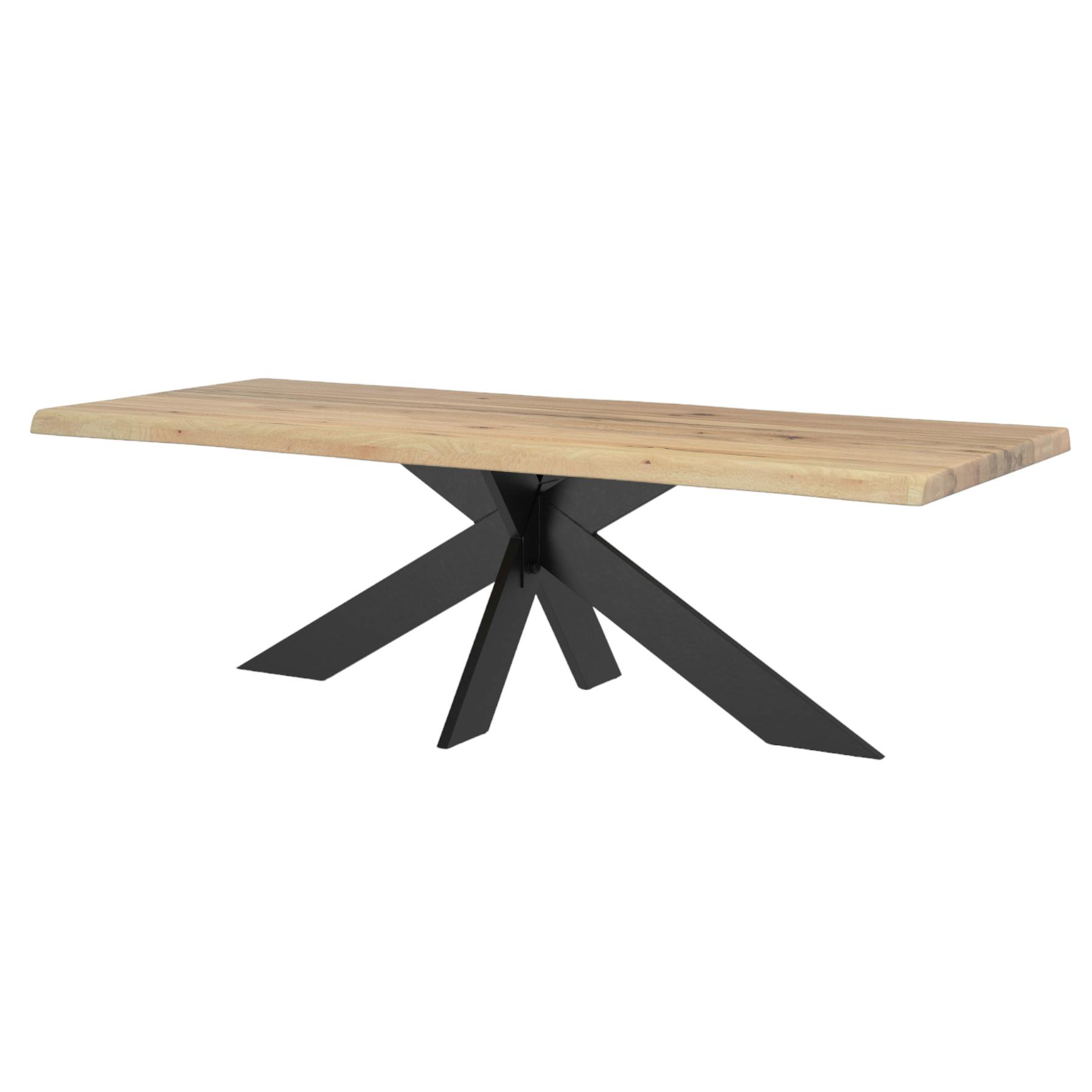 Table extensible chêne blanc bords naturels pied noir fin 220 cm PALERME