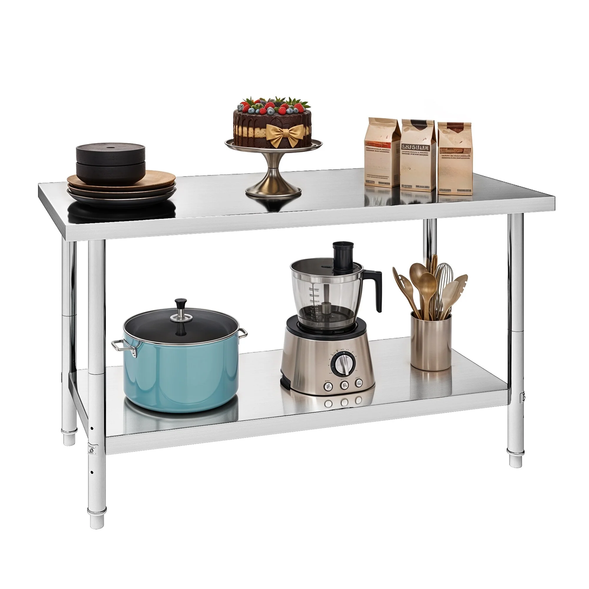 48×24 Inch Stainless Steel Table with Undershelf Adjustable, NSF Commercial Kitchen Work Prep Table - 48''W x 24''D x 34''H