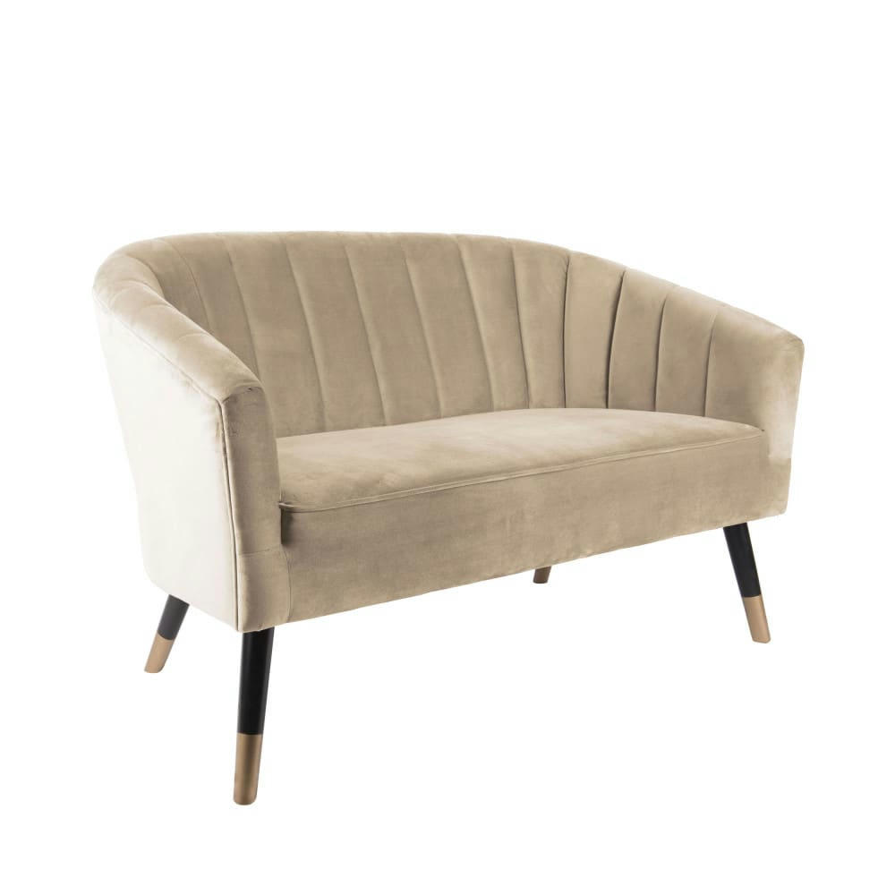 ROYAL - Canapé 2 places en velours beige
