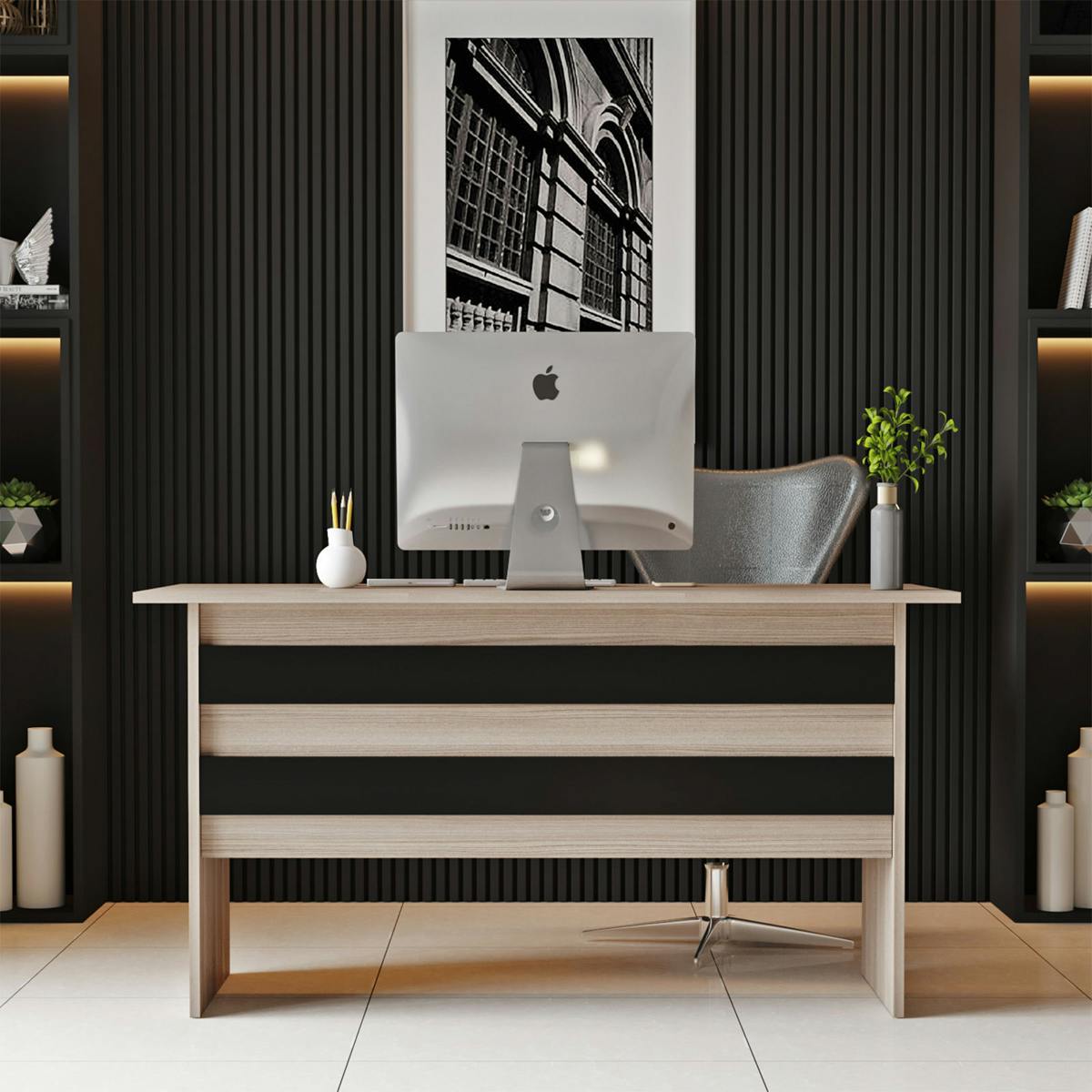 Bureau moderne décor bois à détail noir design MARFA