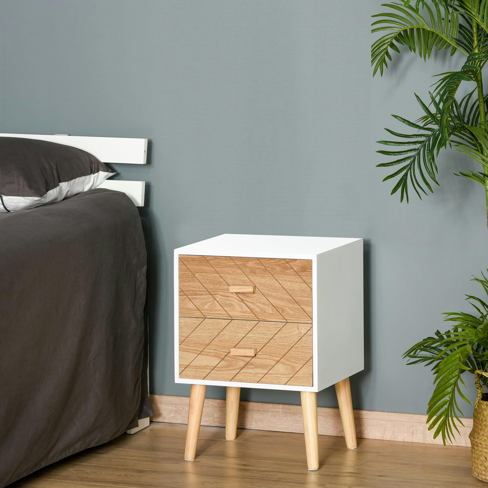 - Chevet design scandinave bicolore blanc hêtre