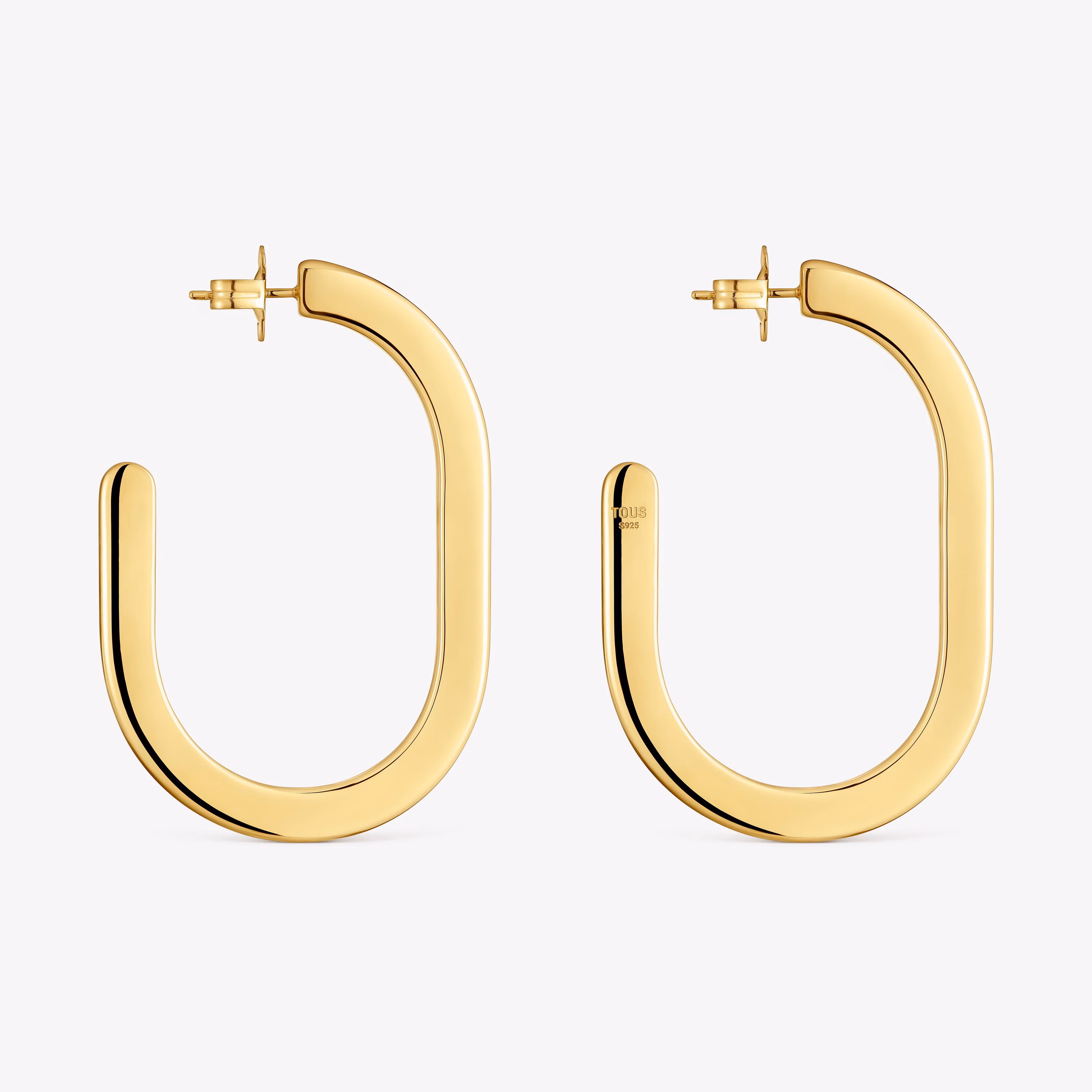 Pendientes de aro largos con baño de oro 18 kt sobre plata Line