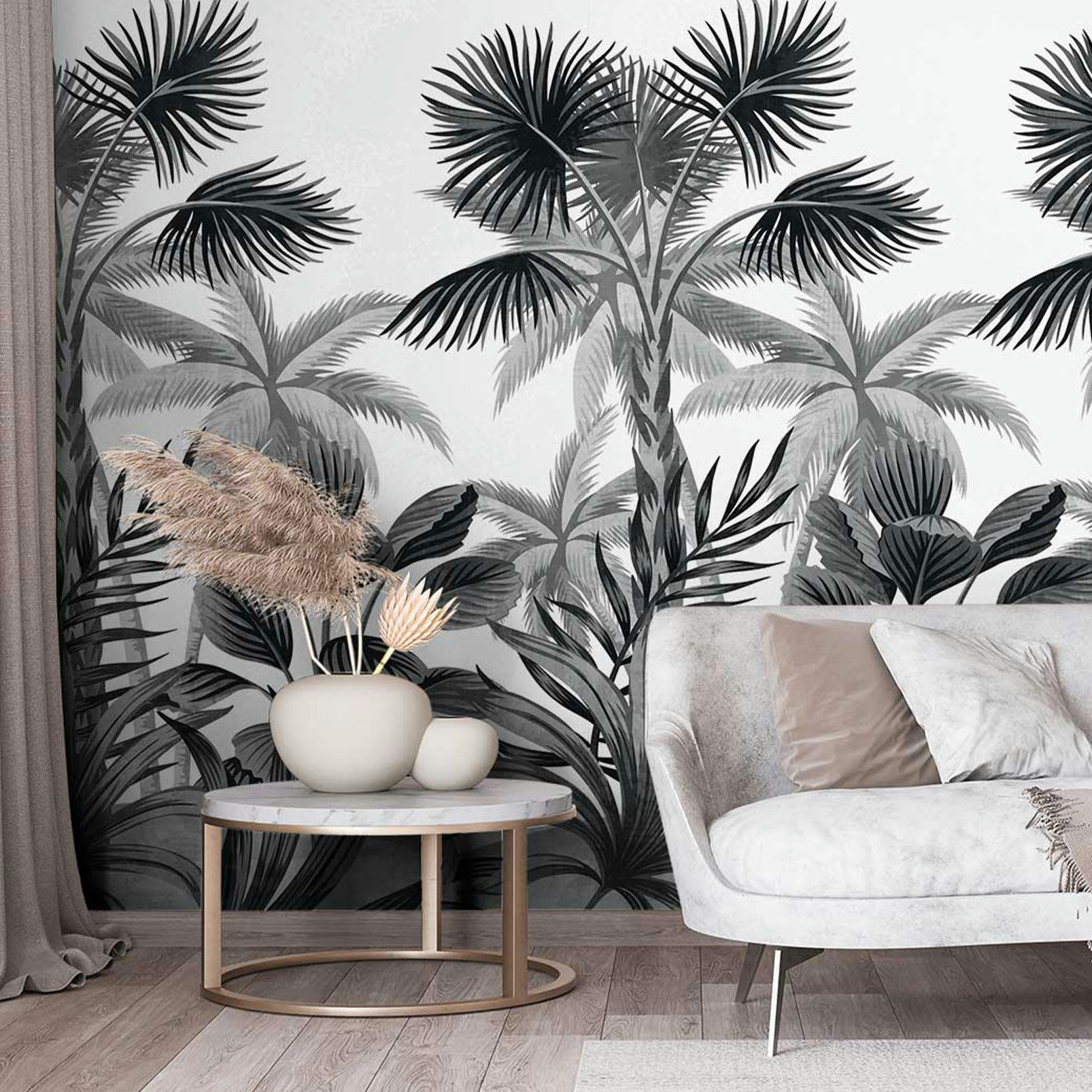 - Papier peint Palmae noir et blanc 159x280 cmcm