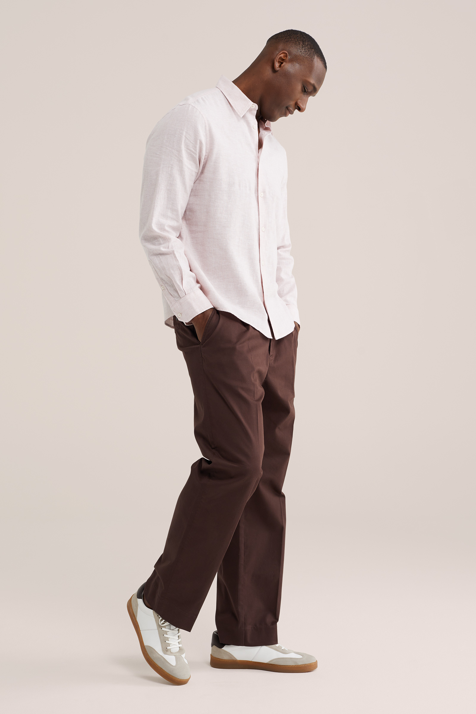 Heren regular fit overhemd van linnenmix