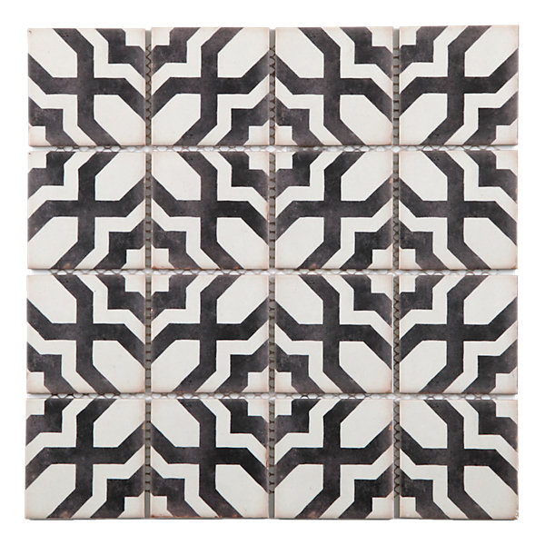 Mosaïque carreau ciment noir et blanc L. 30,2 x l. 30,2 cm Mat Inter