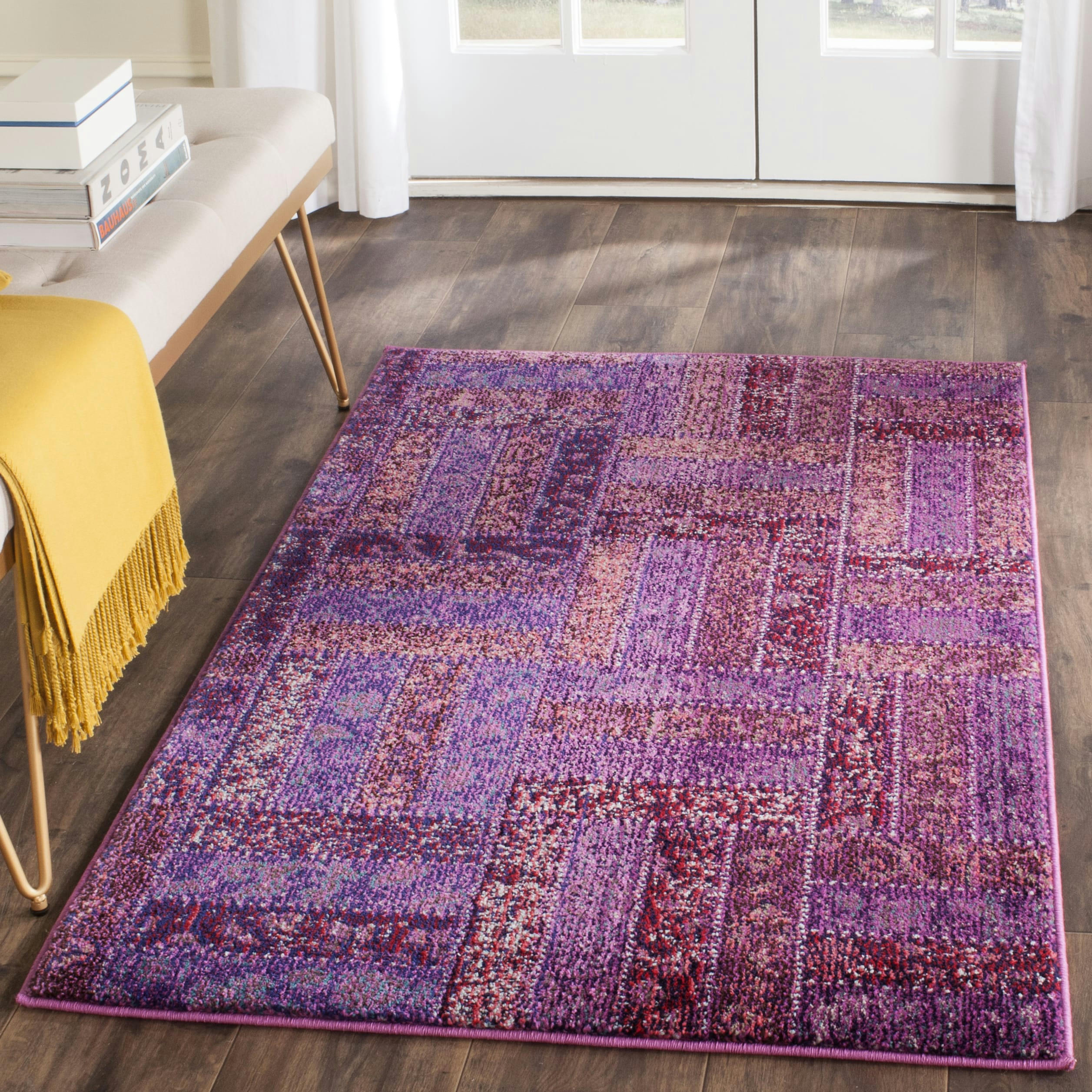 MONACO - Tapis de salon interieur en violet & multicolore, 91 x 152 cm