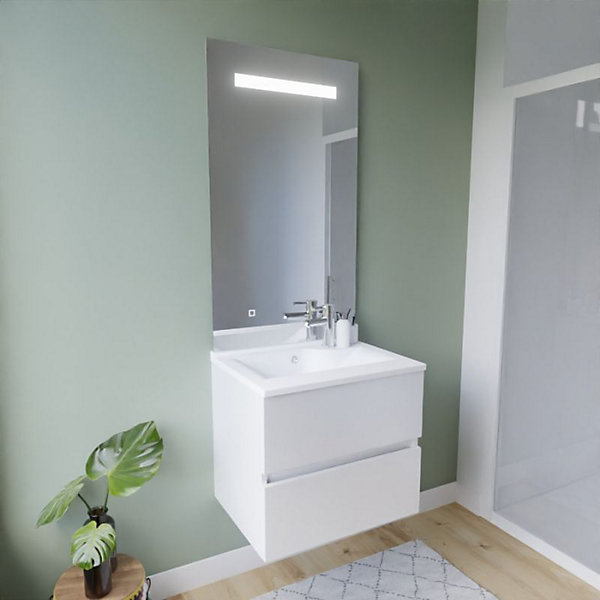 Meuble vasque ROSALY INOX 60 cm   miroir Elégance ht105- Blanc- Plan vasque en Résine