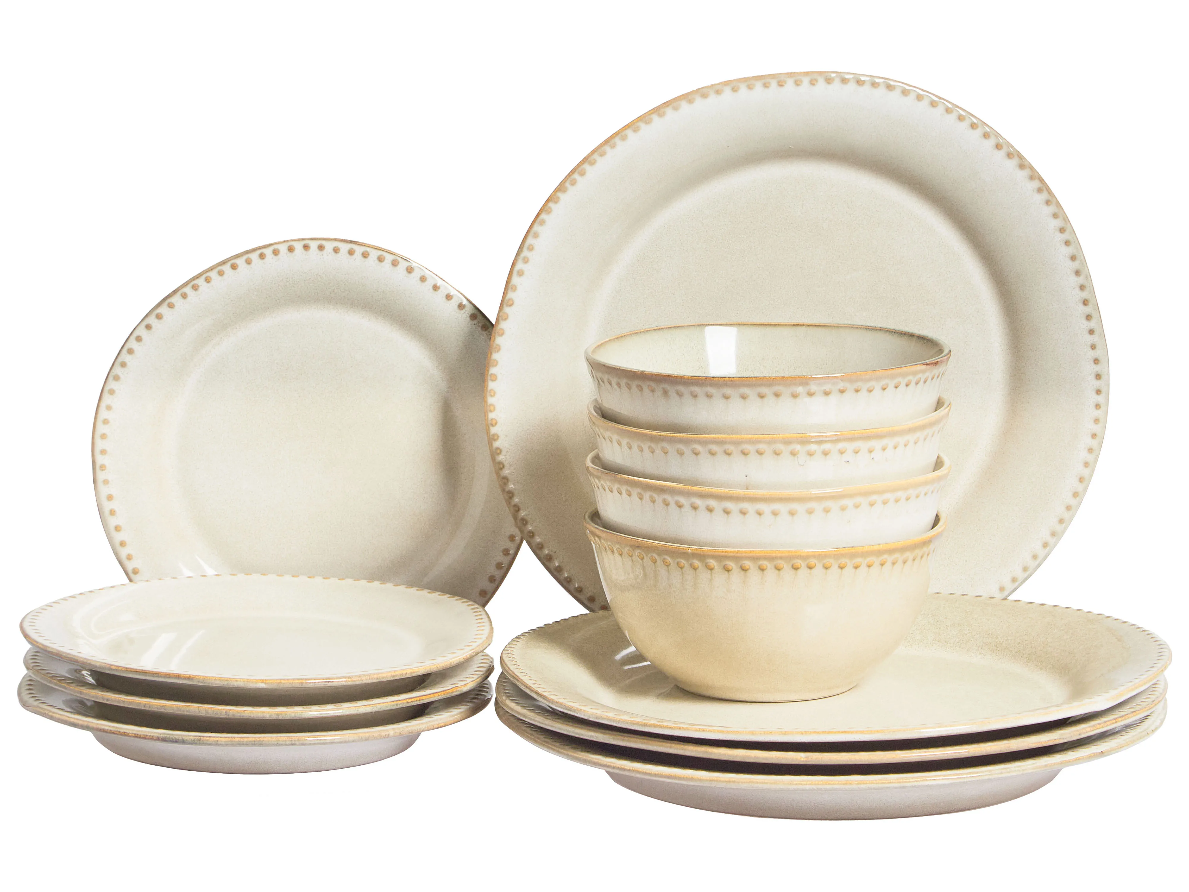 Set of 12 Dinnerware CHERVIL Stoneware Light Beige
