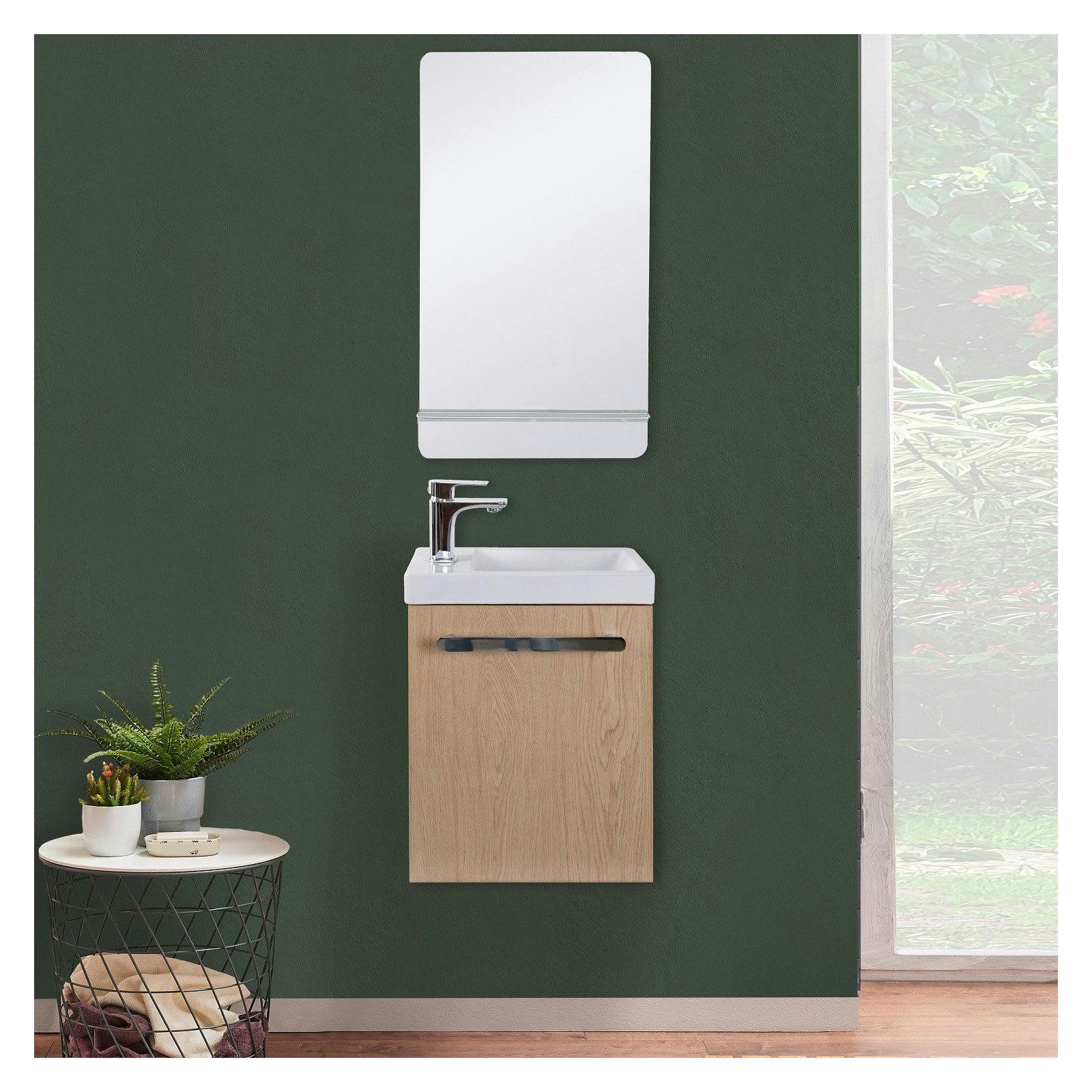 NEVADA - Ensemble meuble lave-mains avec miroir  Décor chêne