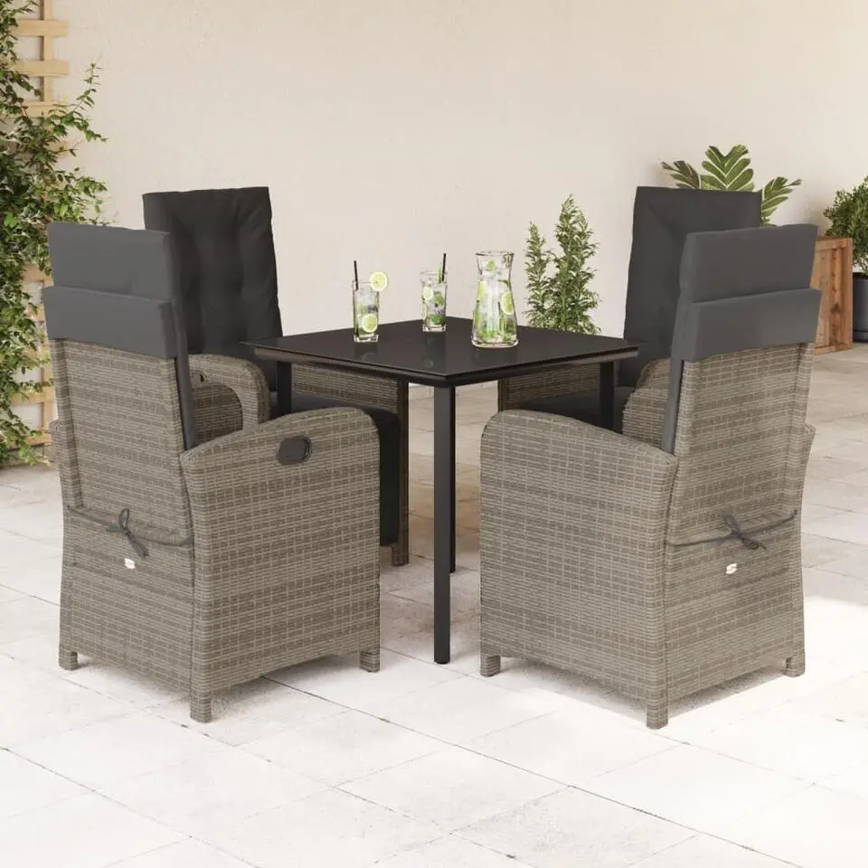 vidaXL - 5-delige verstelbare Tuinset - 2 2 1 - Grijs - PE rattan - 80x80 cm